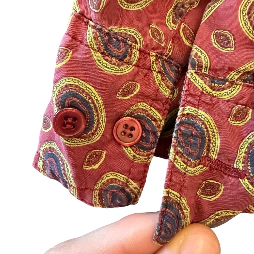 Bogari 100% Silk Long Sleeve Button Down Shirt‎ Men's Large Red Geometric Preppy - Picture 5 of 12